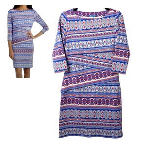 J. McLaughlin Nicola Zigzag Brocade Catalina Cloth Boatneck  Dress Small